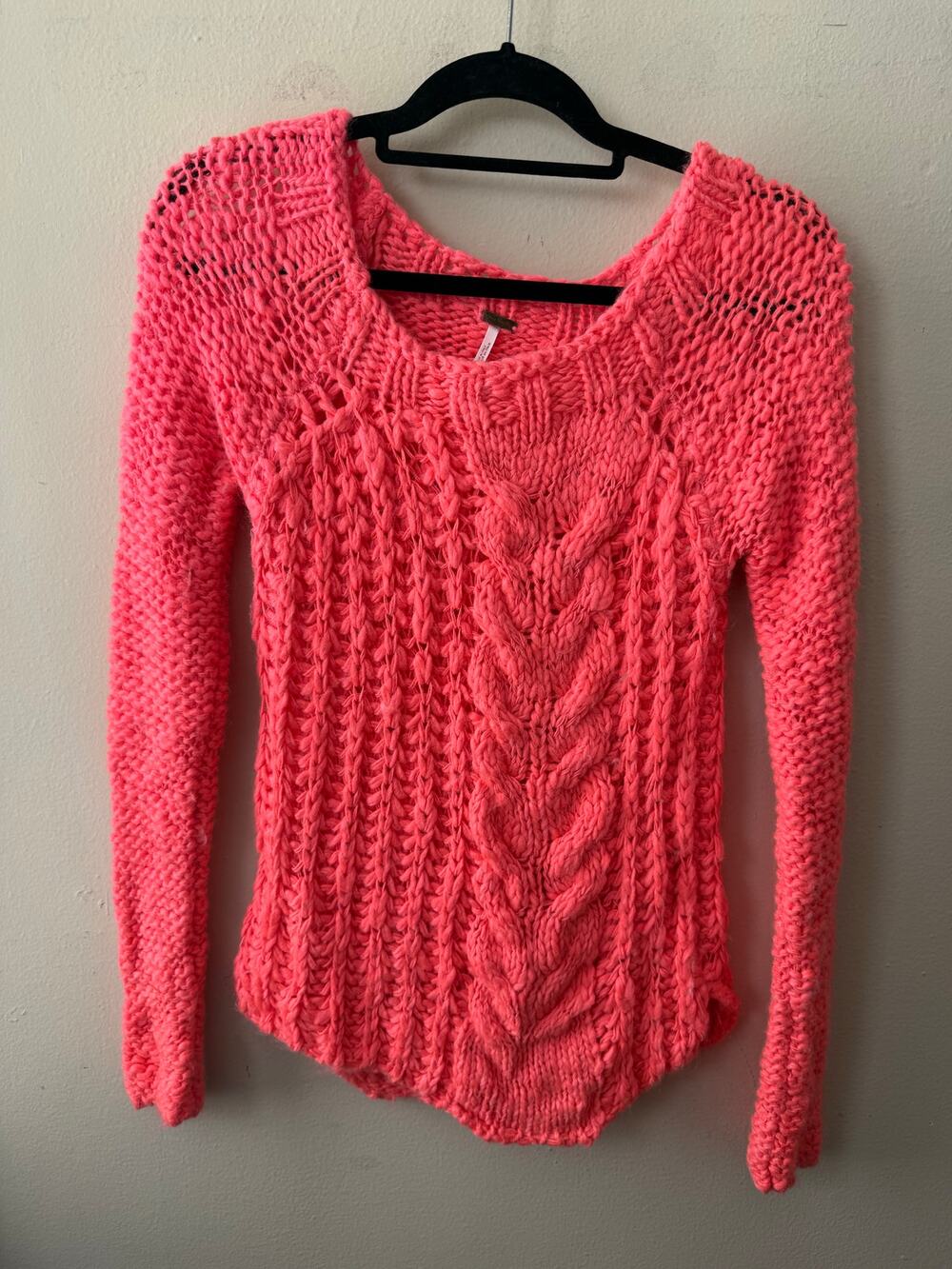 Free People Made in Italy Chunky  Pink Wool & Mohair Blend Sweater Size S